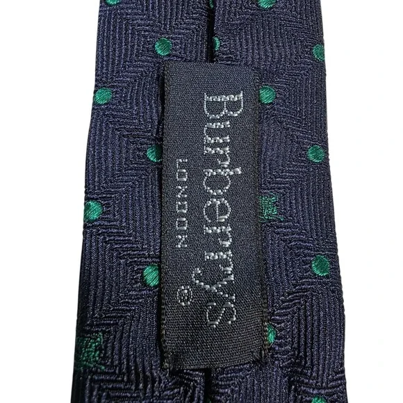 NWT Burberrys Silk Tie Navy Blue Green Dot Pattern Made in Italy Men's Power
